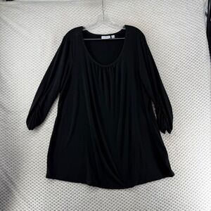 Susan Graver 1X Black Tunic Top Liquid Knit Long Sleeve Ruched Women's Plus Size
